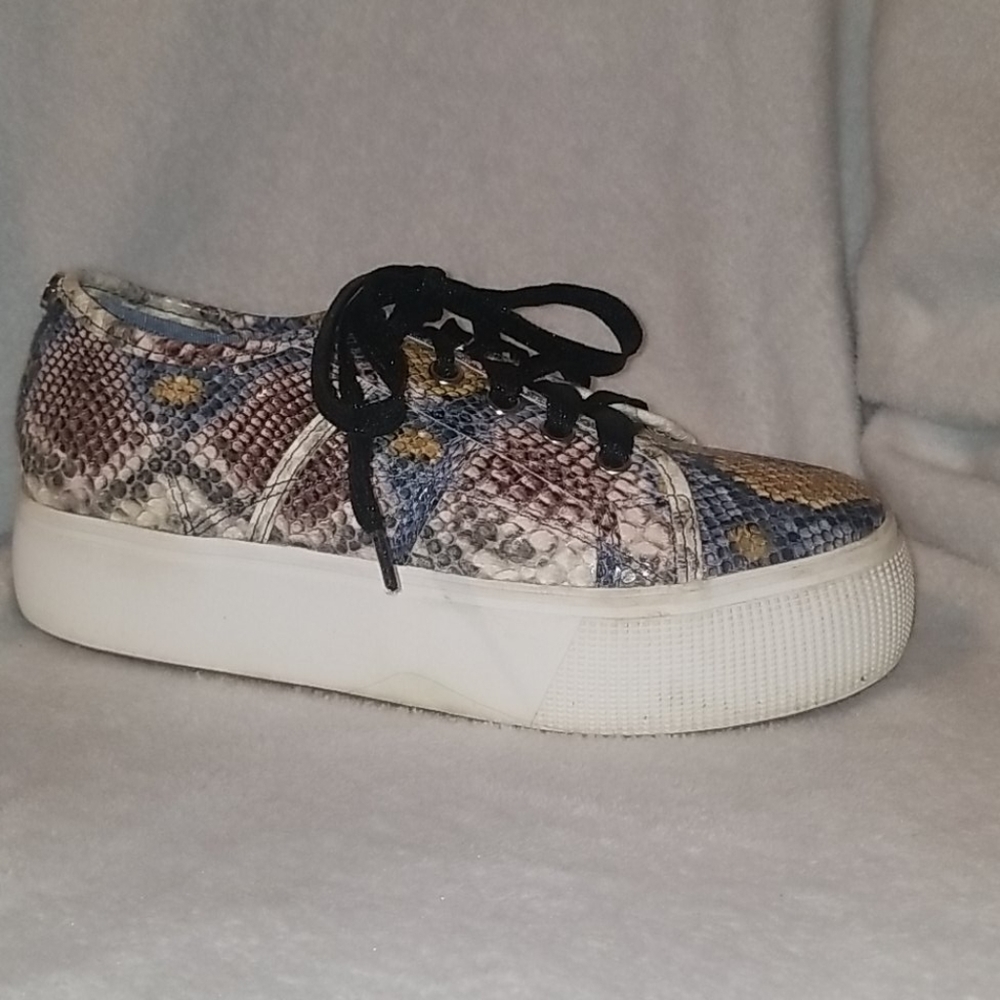 Steve Madden Snake-Print Platform Sneakers in Black, Blue, Brown
